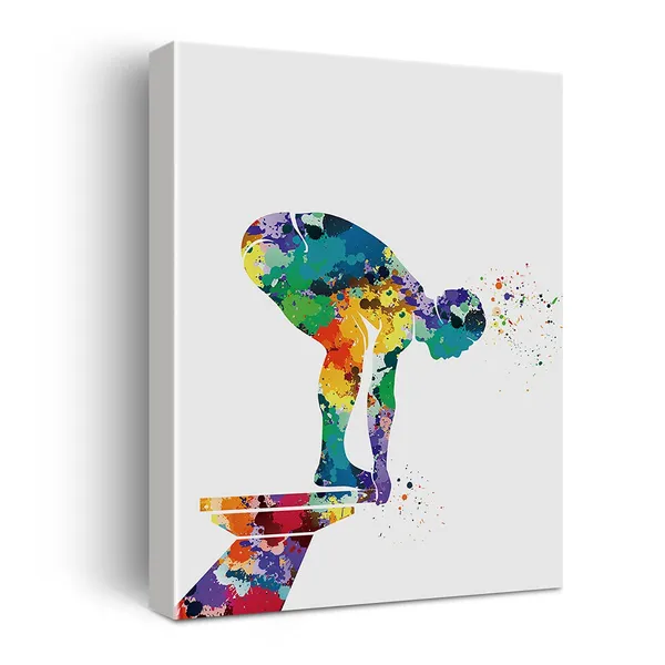 Multicolor_Springboard_Diving_Watercolor_Poster_Canvas_Wall_Art_|_For_Home/Bedroom/Boys_Room_Decor_-_Diving_Art_Canvas_Print_Wall_Art_Painting_Ready_to_Hang_Diver_Gifts_-_Easel_&_Hanging_Hook_12_x_16_Inch