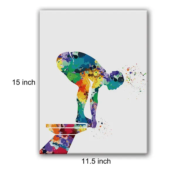 Multicolor_Springboard_Diving_Watercolor_Poster_Canvas_Wall_Art_|_For_Home/Bedroom/Boys_Room_Decor_-_Diving_Art_Canvas_Print_Wall_Art_Painting_Ready_to_Hang_Diver_Gifts_-_Easel_&_Hanging_Hook_12_x_16_Inch