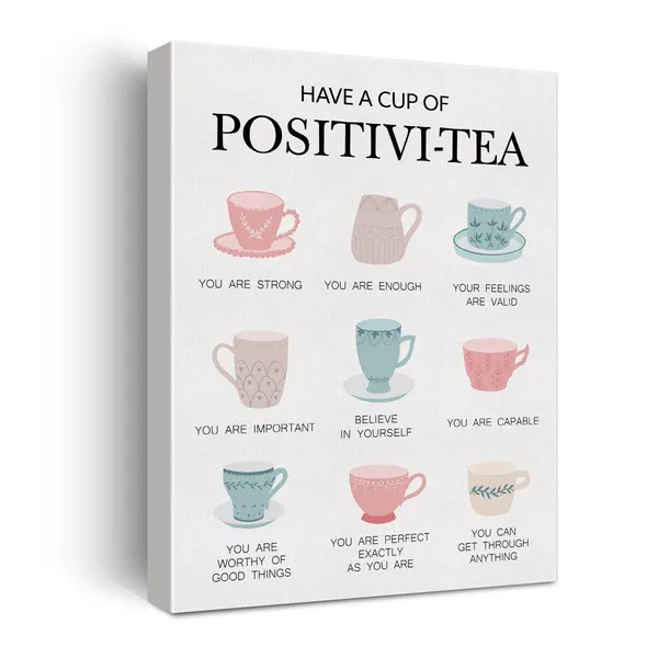 Multicolor_Self_Affirmation_Mental_Health_Poster_Canvas_Wall_Art_|_For_Home_Office_Decor_-_Have_a_Cup_of_Positivi_Tea_Canvas_Print_Wall_Art_Painting_Ready_to_Hang_Gifts_-_Easel_&_Hanging_Hook_12_x_16_Inch