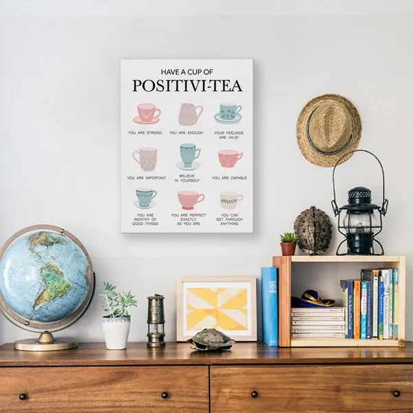 Multicolor_Self_Affirmation_Mental_Health_Poster_Canvas_Wall_Art_|_For_Home_Office_Decor_-_Have_a_Cup_of_Positivi_Tea_Canvas_Print_Wall_Art_Painting_Ready_to_Hang_Gifts_-_Easel_&_Hanging_Hook_12_x_16_Inch