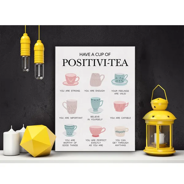 Multicolor_Self_Affirmation_Mental_Health_Poster_Canvas_Wall_Art_|_For_Home_Office_Decor_-_Have_a_Cup_of_Positivi_Tea_Canvas_Print_Wall_Art_Painting_Ready_to_Hang_Gifts_-_Easel_&_Hanging_Hook_12_x_16_Inch