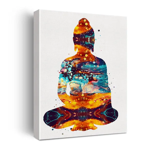 Multicolor_Yoga_Buddha_Art_Poster_Watercolor_Canvas_Wall_Art_|_For_Home/Bedroom/Meditation_Studio_Decor_-_Yoga_Buddha_Canvas_Print_Wall_Art_Painting_Ready_to_Hang_Spiritual_Gifts_-_Easel_&_Hanging_Hook_12_x_16_Inch