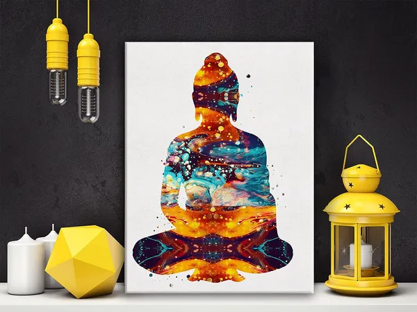 Multicolor_Yoga_Buddha_Art_Poster_Watercolor_Canvas_Wall_Art_|_For_Home/Bedroom/Meditation_Studio_Decor_-_Yoga_Buddha_Canvas_Print_Wall_Art_Painting_Ready_to_Hang_Spiritual_Gifts_-_Easel_&_Hanging_Hook_12_x_16_Inch