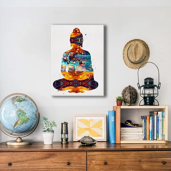 Multicolor_Yoga_Buddha_Art_Poster_Watercolor_Canvas_Wall_Art_|_For_Home/Bedroom/Meditation_Studio_Decor_-_Yoga_Buddha_Canvas_Print_Wall_Art_Painting_Ready_to_Hang_Spiritual_Gifts_-_Easel_&_Hanging_Hook_12_x_16_Inch