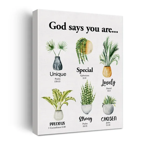 Multicolor_Inspirational_Motivational_God_Says_You_Are_Botanical_Poster_Canvas_Wall_Art_|_For_Home_Decor_Plants_Christian_Canvas_Print_Painting_Framed_Gifts_-_Easel_&_Hanging_Hook_12_x_16_Inch