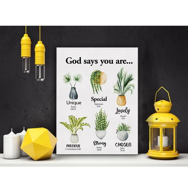 Multicolor_Inspirational_Motivational_God_Says_You_Are_Botanical_Poster_Canvas_Wall_Art_|_For_Home_Decor_Plants_Christian_Canvas_Print_Painting_Framed_Gifts_-_Easel_&_Hanging_Hook_12_x_16_Inch