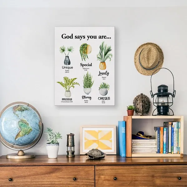 Multicolor_Inspirational_Motivational_God_Says_You_Are_Botanical_Poster_Canvas_Wall_Art_|_For_Home_Decor_Plants_Christian_Canvas_Print_Painting_Framed_Gifts_-_Easel_&_Hanging_Hook_12_x_16_Inch