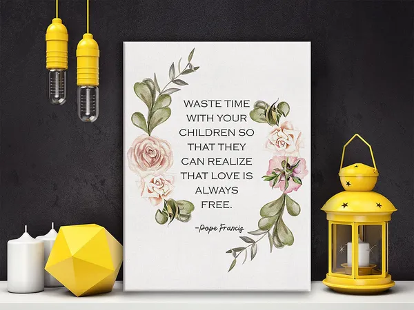 Multicolor_Pope_Francis_Quote_Framed_Canvas_Wall_Art,_Waste_Time_With_Your_Children,_Catholic_Quote_Print,_Christian_Wall_Art,_Catholic_Home_D??or_11.5"_X_15"