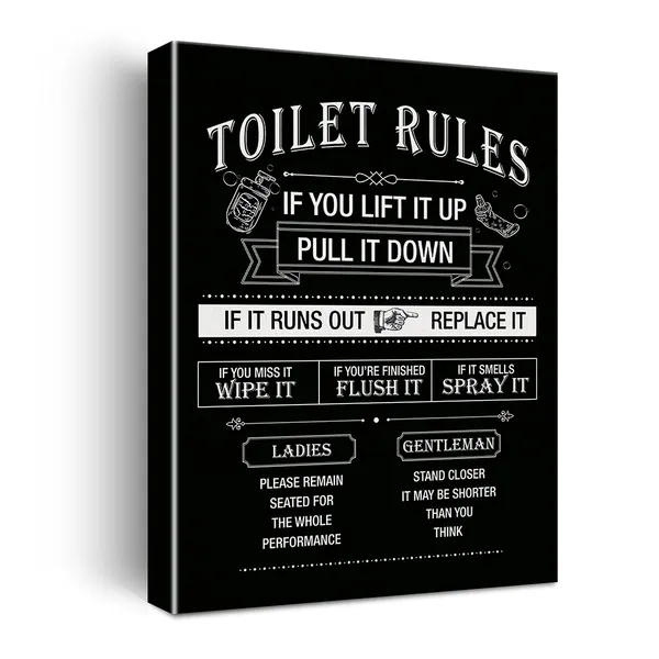 Multicolor_Funny_Toilet_Rules_Rules_Sign_Canvas_Wall_Art,_Bathroom_Rules,_Bathroom_Wall_Prints,_Ready_to_Hang!Framed_11.5"_X_15"
