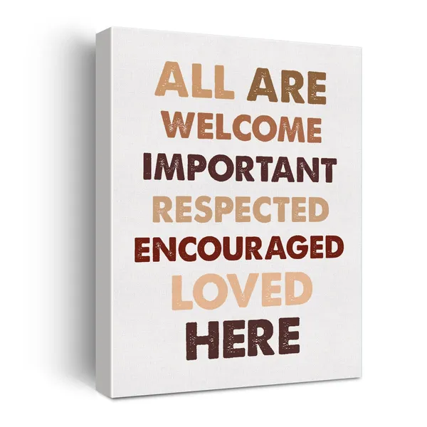 Multicolor_Diversity_Inspirational_Poster_Canvas_Wall_Art_|_For_Classroom_Office_Decor_-_All_Are_Welcome_Here_Canvas_Print_Wall_Art_Inclusion_Painting_Ready_to_Hang_-_Easel_&_Hanging_Hook_12_x_16_Inch