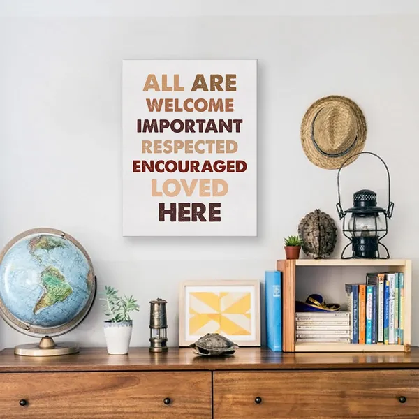 Multicolor_Diversity_Inspirational_Poster_Canvas_Wall_Art_|_For_Classroom_Office_Decor_-_All_Are_Welcome_Here_Canvas_Print_Wall_Art_Inclusion_Painting_Ready_to_Hang_-_Easel_&_Hanging_Hook_12_x_16_Inch