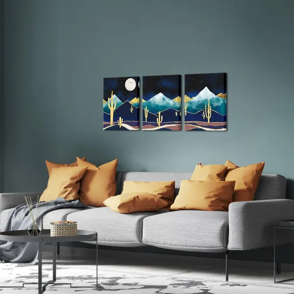 Multicolor_3_Panel_Canvas_Wall_Art_Abstract_Golden_Cactus_Art_Prints_Mountain_Desert_Night_Moon_Landscape_Pictures_|_For_Bedroom_Contemporary_Nordic_Style_Artwork_Framed_Ready_to_Hang_Each_Piece_12x16inches