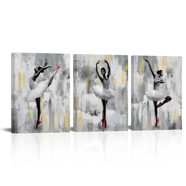 Multicolor_3_Pieces_African_American_Canvas_Wall_Art_Ballet_Art_Dancing_Ballerina_Painting_Prints_Black_Girls_Picture_Poster_Grey_Decor_|_For_Bedroom_Bathroom_Ready_to_Hang
