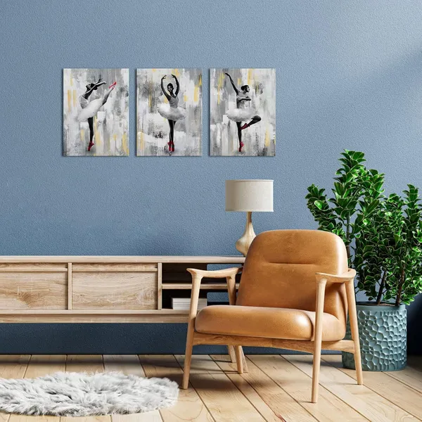 Multicolor_3_Pieces_African_American_Canvas_Wall_Art_Ballet_Art_Dancing_Ballerina_Painting_Prints_Black_Girls_Picture_Poster_Grey_Decor_|_For_Bedroom_Bathroom_Ready_to_Hang