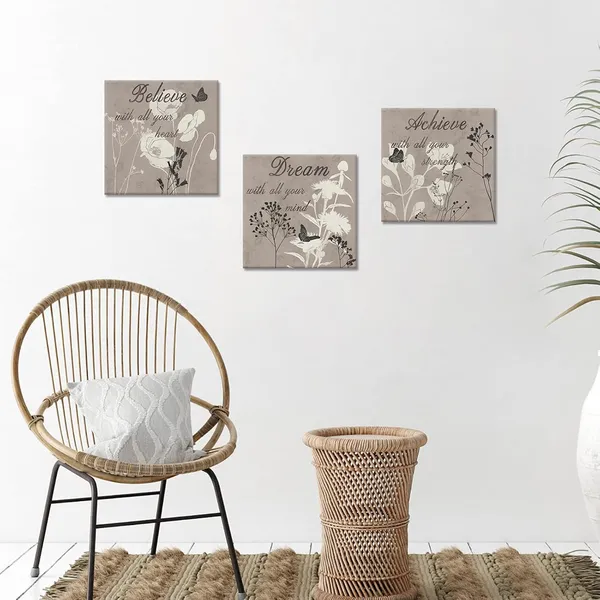Multicolor_Inspirational_Wall_Art_Canvas_Believe_Dream_Archive_Motivational_Posters_|_For_Home_Office_Decor_Vintage_Brown_Butterfly_Flower_Canvas_Print_Wall_Decorations_Each_Piece_12x12_Inch