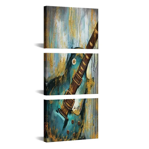 Multicolor_Music_Canvas_Wall_Art_Set_of_3_Abstract_Guitar_Painting_on_Canvas_|_For_Home_Living_Room_Pub_Bar_Decor_Gallery_Wrapped_Teal_and_Gold_Artwork_Giclee_Print_Framed_Ready_to_Hang