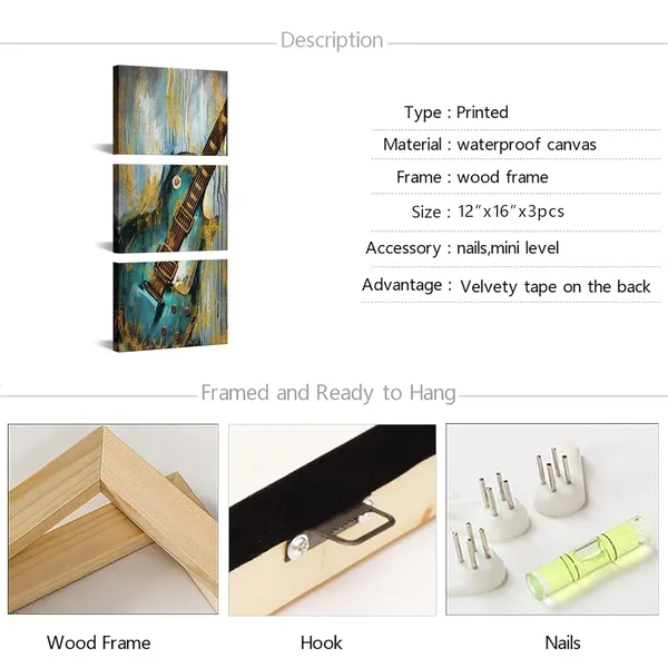Multicolor_Music_Canvas_Wall_Art_Set_of_3_Abstract_Guitar_Painting_on_Canvas_|_For_Home_Living_Room_Pub_Bar_Decor_Gallery_Wrapped_Teal_and_Gold_Artwork_Giclee_Print_Framed_Ready_to_Hang