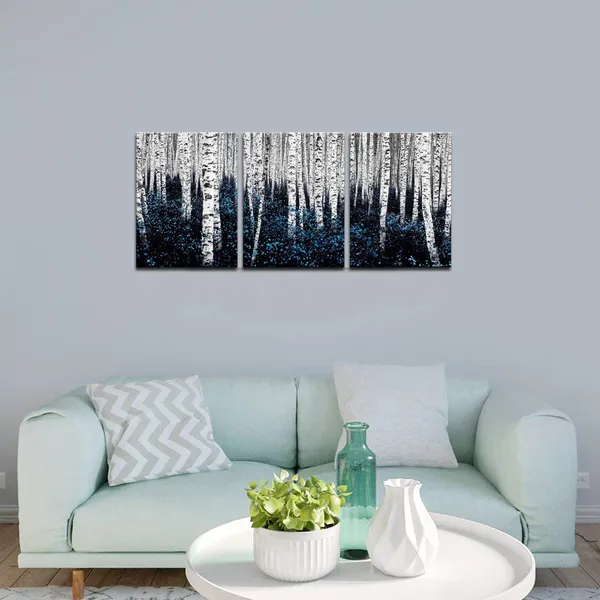 Multicolor_Birch_Tree_Canvas_Wall_Art_Blue_|_Forest_Pictures_Teal_Gray_Aspen_Painting_Modern_Landscape_Canvas_Art_Turquoise_Wall_Decor_|_For_Bathroom_Bedroom_Decor_Set_of_3