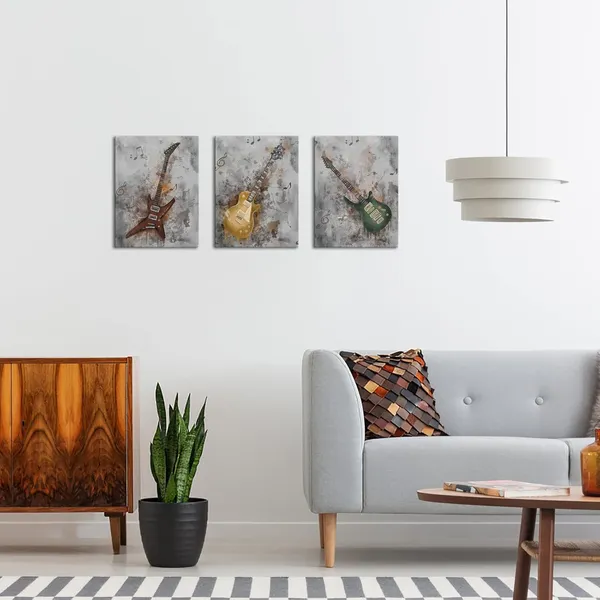 Multicolor_Music_Canvas_Wall_Art_Guitar_Painting_Prints_Rustic_Jazz_Posters_|_For_Pub_Bar_Decor_Musical_Artwork_Framed_Ready_to_Hang_12x16Inchx3PCS