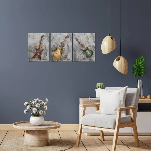 Multicolor_Music_Canvas_Wall_Art_Guitar_Painting_Prints_Rustic_Jazz_Posters_|_For_Pub_Bar_Decor_Musical_Artwork_Framed_Ready_to_Hang_12x16Inchx3PCS