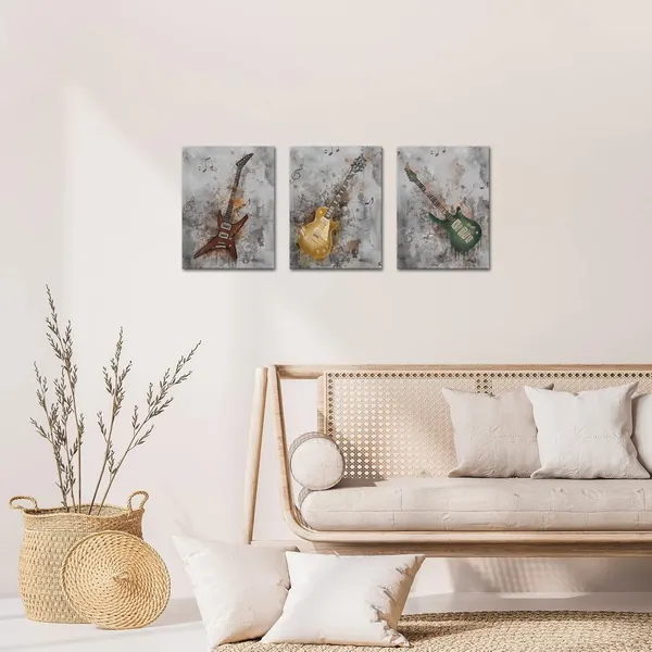 Multicolor_Music_Canvas_Wall_Art_Guitar_Painting_Prints_Rustic_Jazz_Posters_|_For_Pub_Bar_Decor_Musical_Artwork_Framed_Ready_to_Hang_12x16Inchx3PCS