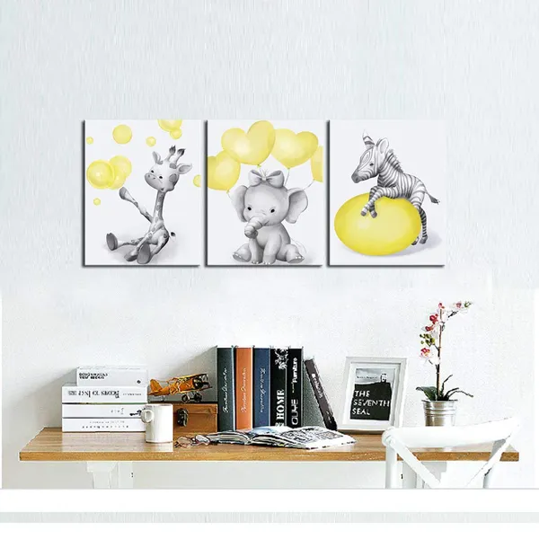 Multicolor_Lovely_Animal_Wall_Art_Elephant_Giraffe_Zebra_Art_Prints_Vintage_Grey_and_Yellow_Decoration_Modern_Kids_Bedroom_Bathroom_Decor