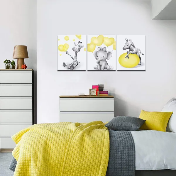 Multicolor_Lovely_Animal_Wall_Art_Elephant_Giraffe_Zebra_Art_Prints_Vintage_Grey_and_Yellow_Decoration_Modern_Kids_Bedroom_Bathroom_Decor