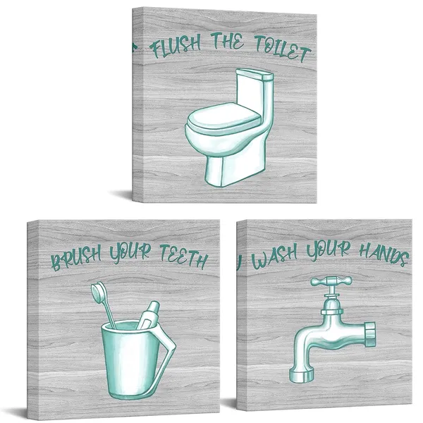 Multicolor_3_Piece_Painting_Wall_Art_Bathroom_Quote_Picture_Art_Prints_Modern_Teal_and_Grey_Wash_Your_Hands_Sign_Decor_Wall_Decorations_Gallery_Canvas_Wrapped_Ready_to_Hang_(Small-12_x12_x3pcs)