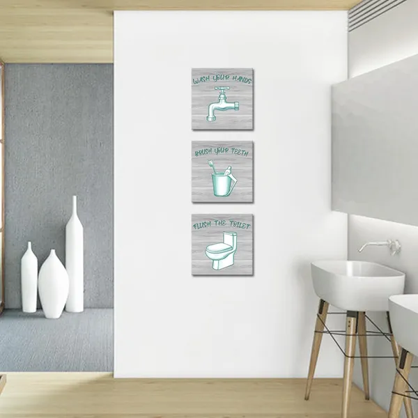 Multicolor_3_Piece_Painting_Wall_Art_Bathroom_Quote_Picture_Art_Prints_Modern_Teal_and_Grey_Wash_Your_Hands_Sign_Decor_Wall_Decorations_Gallery_Canvas_Wrapped_Ready_to_Hang_(Small-12_x12_x3pcs)