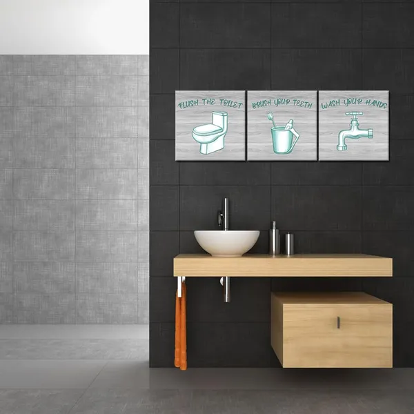 Multicolor_3_Piece_Painting_Wall_Art_Bathroom_Quote_Picture_Art_Prints_Modern_Teal_and_Grey_Wash_Your_Hands_Sign_Decor_Wall_Decorations_Gallery_Canvas_Wrapped_Ready_to_Hang_(Small-12_x12_x3pcs)
