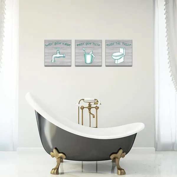 Multicolor_3_Piece_Painting_Wall_Art_Bathroom_Quote_Picture_Art_Prints_Modern_Teal_and_Grey_Wash_Your_Hands_Sign_Decor_Wall_Decorations_Gallery_Canvas_Wrapped_Ready_to_Hang_(Small-12_x12_x3pcs)