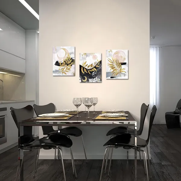 Multicolor_3_Piece_Boho_Wall_Art_|_For_Bedroom_Golden_Botanical_Plant_Leaves_with_Sun_and_Moon_Painting_Minimalist_Art_Prints_|_For_Living_Room_Girl_Room_Decorations_Gallery_Wrap_Ready_to_Hang