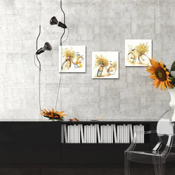 Multicolor_3_Piece_Yellow_Bicycle_Flower_Painting_Wall_Art_Watercolor_Abstract_Bike_with_Floral_Bouquet_Wildflowers_Canvas_Picture_|_For_Farmhouse_Kitchen_Living_Room_Bedroom_Bathroom_(Yellow,_Small)