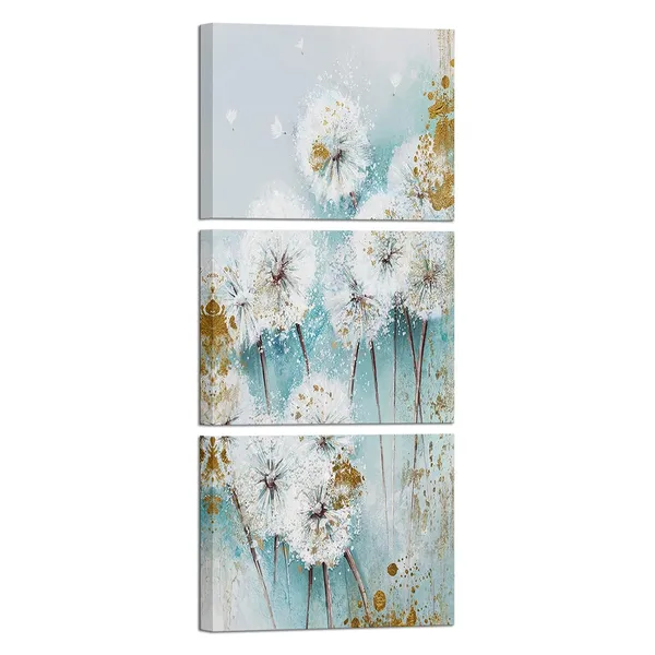 Multicolor_3_Piece_Dandelion_Flower_Wall_Art_Abstract_White_Teal_Dandelion_Picture_Art_Prints_Vintage_Floral_Painting_Canvas_Artwork_|_For_Home_Living_Room_Bathroom_Bedroom_Decoration_Ready_to_Hang
