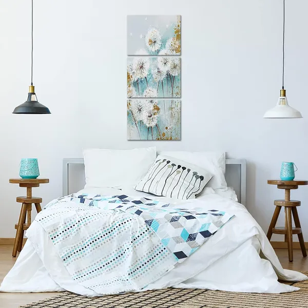 Multicolor_3_Piece_Dandelion_Flower_Wall_Art_Abstract_White_Teal_Dandelion_Picture_Art_Prints_Vintage_Floral_Painting_Canvas_Artwork_|_For_Home_Living_Room_Bathroom_Bedroom_Decoration_Ready_to_Hang