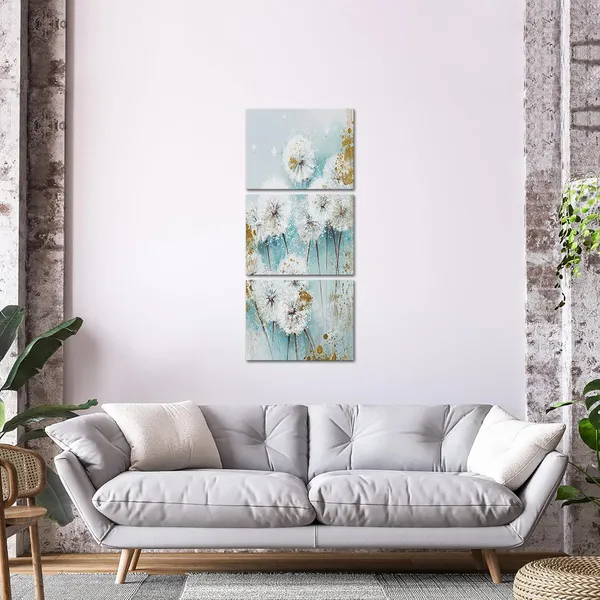 Multicolor_3_Piece_Dandelion_Flower_Wall_Art_Abstract_White_Teal_Dandelion_Picture_Art_Prints_Vintage_Floral_Painting_Canvas_Artwork_|_For_Home_Living_Room_Bathroom_Bedroom_Decoration_Ready_to_Hang