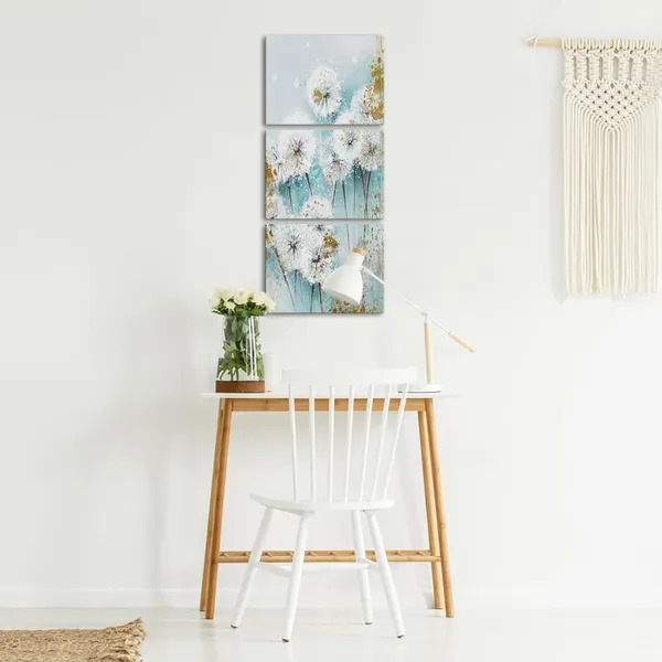 Multicolor_3_Piece_Dandelion_Flower_Wall_Art_Abstract_White_Teal_Dandelion_Picture_Art_Prints_Vintage_Floral_Painting_Canvas_Artwork_|_For_Home_Living_Room_Bathroom_Bedroom_Decoration_Ready_to_Hang