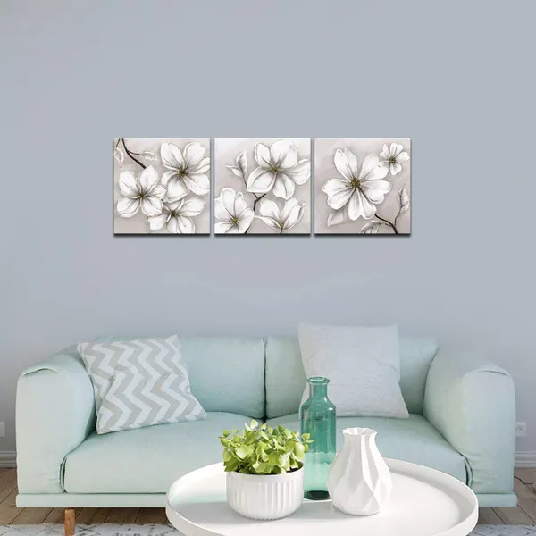 Multicolor_3_Piece_Flower_Wall_Art_White_and_Gold_Floral_Canvas_Print_with_Wood_Frame_Vintage_Still_Life_Painting_|_For_Bedroom_Bathroom_Decor_Stretched_Canvas_Ready_to_Hang_(White,_12"x12"x3pcs)