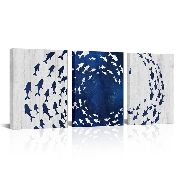 Multicolor_Fish_Canvas_Wall_Art_Abstract_Fish_Dancing_Painting_Prints_Modern_Blue_and_White_Bathroom_Decor_(Blue)