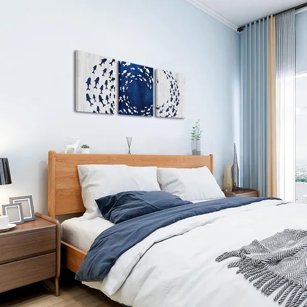 Multicolor_Fish_Canvas_Wall_Art_Abstract_Fish_Dancing_Painting_Prints_Modern_Blue_and_White_Bathroom_Decor_(Blue)