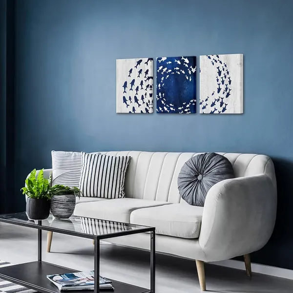 Multicolor_Fish_Canvas_Wall_Art_Abstract_Fish_Dancing_Painting_Prints_Modern_Blue_and_White_Bathroom_Decor_(Blue)