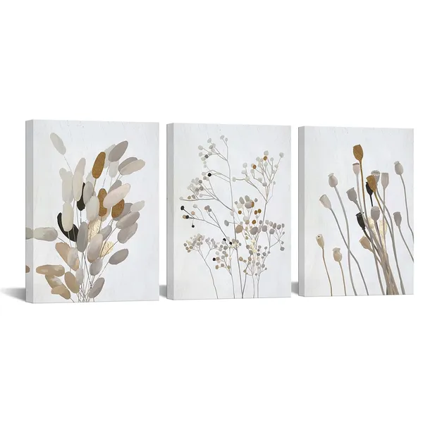 Multicolor_Neutral_Canvas_Wall_Art_Boho_Botanical_Flower_Painting_Prints_Beige_Dried_Floral_Poster_Framed_|_For_Bathroom_Bedroom_Decor