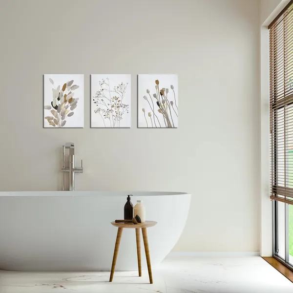 Multicolor_Neutral_Canvas_Wall_Art_Boho_Botanical_Flower_Painting_Prints_Beige_Dried_Floral_Poster_Framed_|_For_Bathroom_Bedroom_Decor