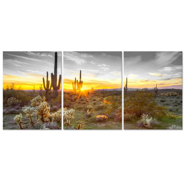 Multicolor_3_Piece_Canvas_Wall_Art_Golden_Sunset_in_Arizona_Sonoran_Desert_Landscape_Painting_Saguaro_Cactus_Pictures_Canvas_Print_Southwest_Decor_|_For_Bedroom_Living_Room_Ready_to_Hang