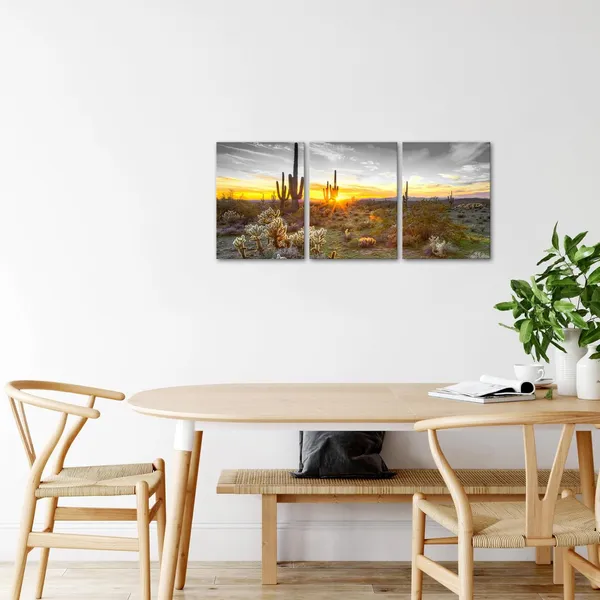 Multicolor_3_Piece_Canvas_Wall_Art_Golden_Sunset_in_Arizona_Sonoran_Desert_Landscape_Painting_Saguaro_Cactus_Pictures_Canvas_Print_Southwest_Decor_|_For_Bedroom_Living_Room_Ready_to_Hang