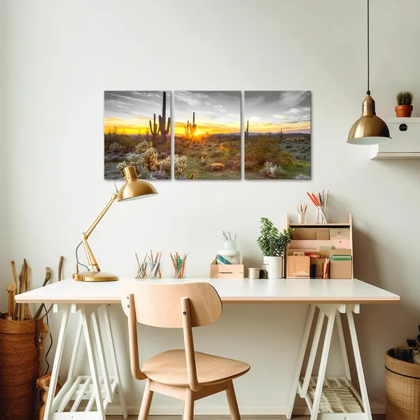 Multicolor_3_Piece_Canvas_Wall_Art_Golden_Sunset_in_Arizona_Sonoran_Desert_Landscape_Painting_Saguaro_Cactus_Pictures_Canvas_Print_Southwest_Decor_|_For_Bedroom_Living_Room_Ready_to_Hang