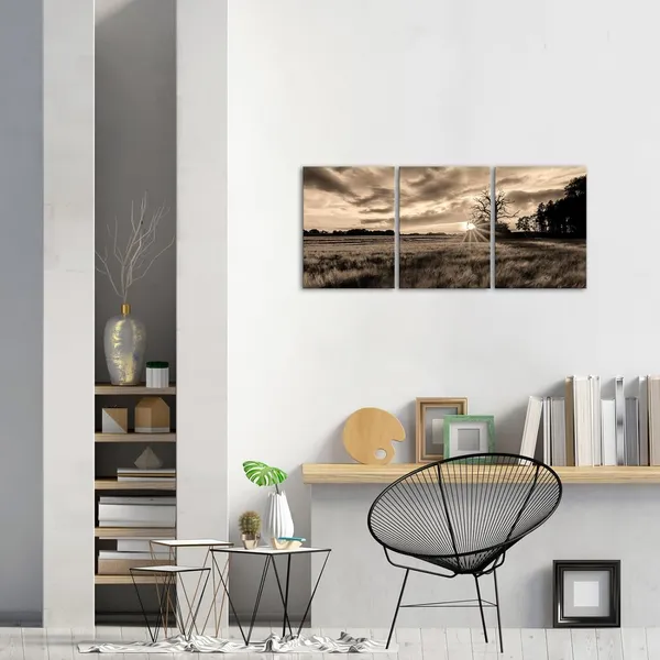Multicolor_Rural_Sunset_Landscape_Picture_Canvas_Prints_Sepia_Countryside_Field_Photo_Painting_|_For_Farmhouse_Kitchen_Wall_Decor