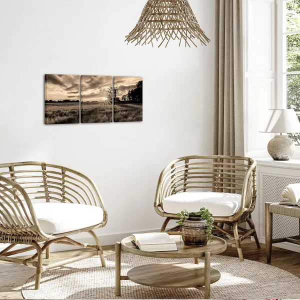 Multicolor_Rural_Sunset_Landscape_Picture_Canvas_Prints_Sepia_Countryside_Field_Photo_Painting_|_For_Farmhouse_Kitchen_Wall_Decor