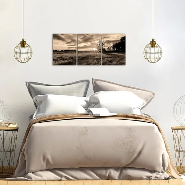 Multicolor_Rural_Sunset_Landscape_Picture_Canvas_Prints_Sepia_Countryside_Field_Photo_Painting_|_For_Farmhouse_Kitchen_Wall_Decor