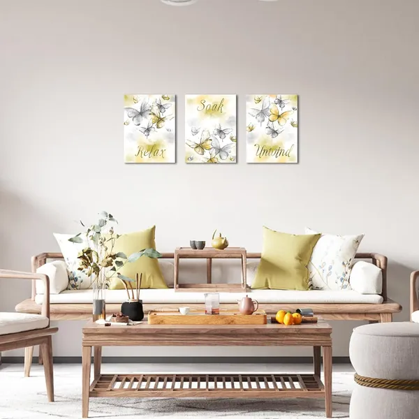 Multicolor_Butterfly_Painting_Canvas_Relax_Soak_Unwind_Wall_Art_Bathroom_Decor_Watercolor_Butterflies_Picture_Prints_Modern_Bedroom_Bathroom_Decorations_(Small,_Yellow)
